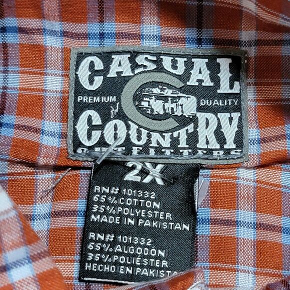 Casual Country Full Pearl Snap SS Western Shirt Brown Plaid - Size 2X - Picture 4 of 4
